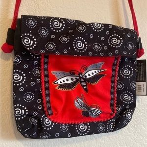 NWT Laurel Burch black and red dragonfly flap over crossbody purse